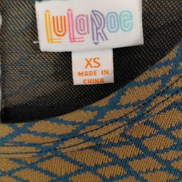 NWT Lularoe Amelia Fit Pleated Dress Blue & Tan Geometric Zip Back Size XS - Picture 5 of 7